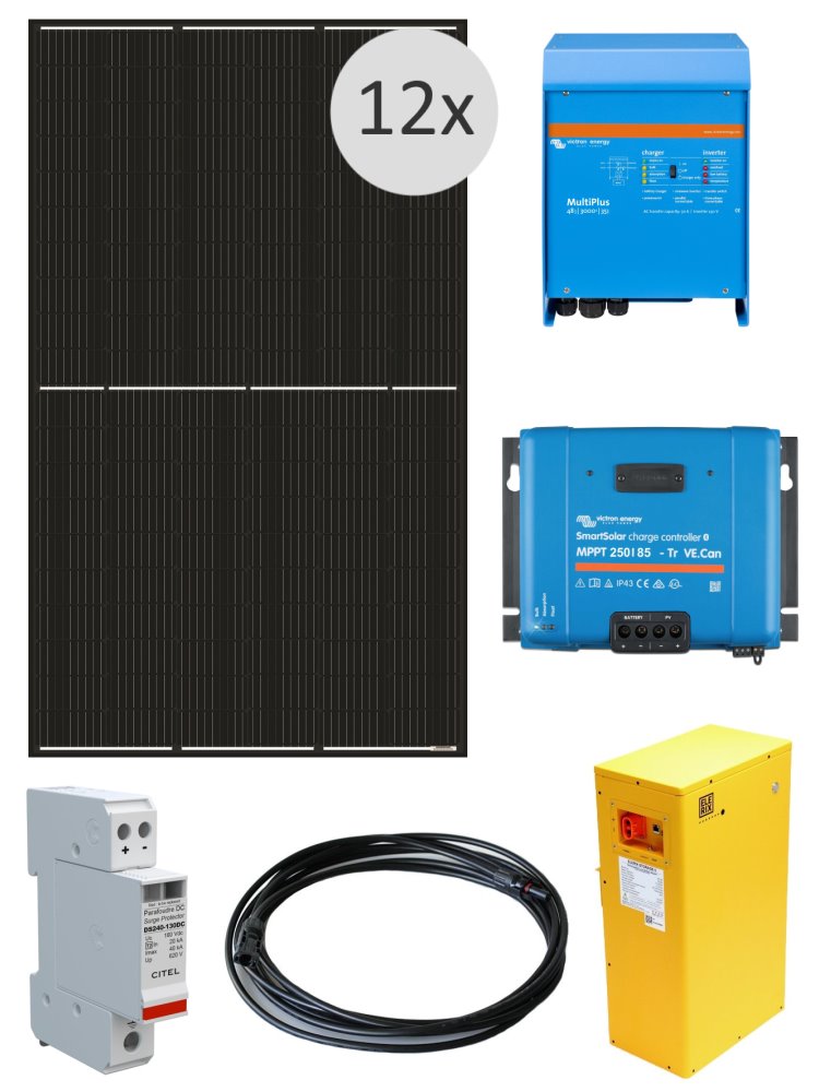 Solarmi HybridGrid 5000, 4,62kWp Mono černý, 3kW hybridní měnič, 5kWh LiFePO4
