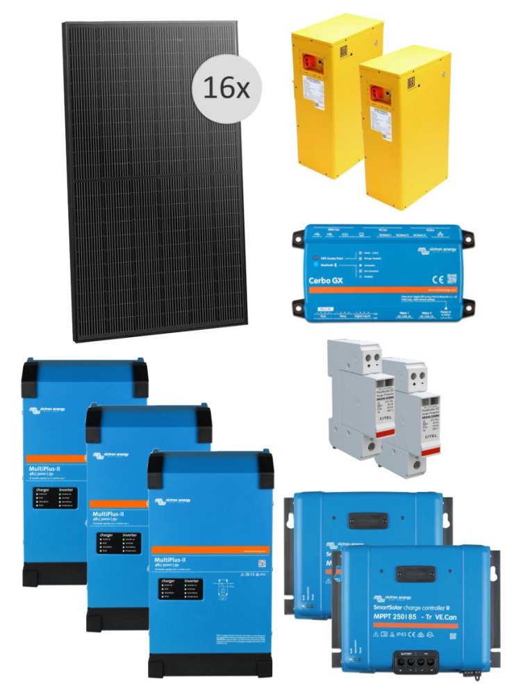Solarmi HybridGrid 8000 3f, 7,4kWp Mono černý, 3x 3kW hybridní měnič, 10,4kWh LiFePO4