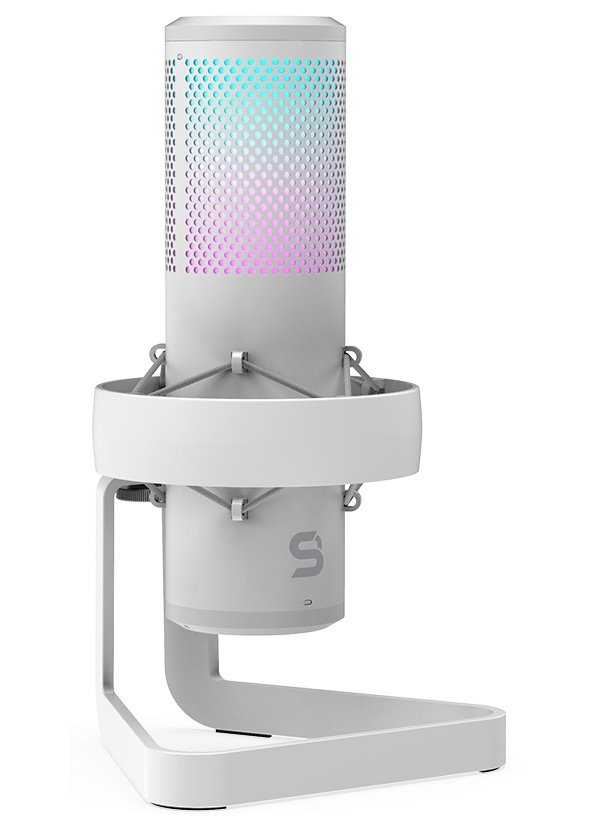 SPC Gear AXIS Onyx White streamovací mikrofon / USB / volitelné směřování / sluchátkový výstup / RGB / stabilní držák