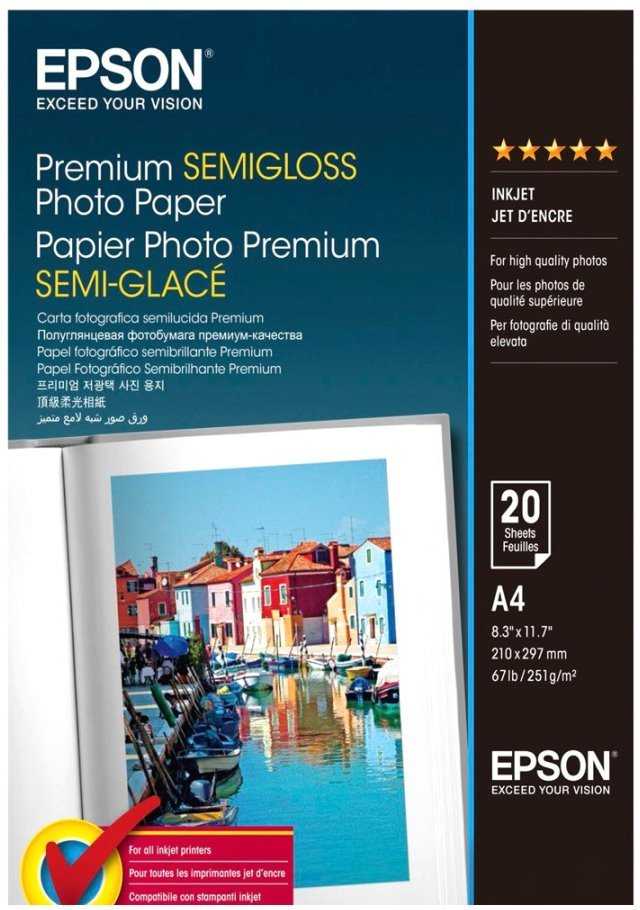 EPSON fotopapír C13S041332/ A4/ Photo premium semigloss/ 20ks