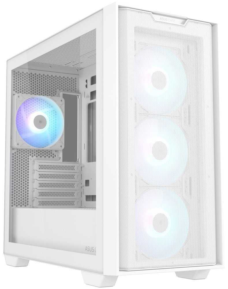 ASUS skříň A21 PLUS WHITE / mATX / mini-ITX / průhledná bočnice / 4x 120mm ARGB / bez zdroje / bílá