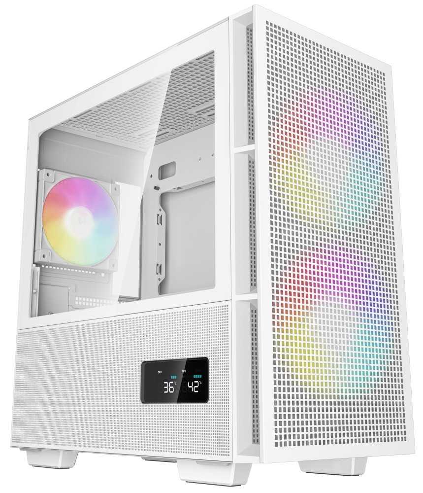 DEEPCOOL skříň CH360 Digital / mATX / 140mm +120 mm fan / USB 3.0 / USB-C /  mesh panel / prosklená bočnice / bílá