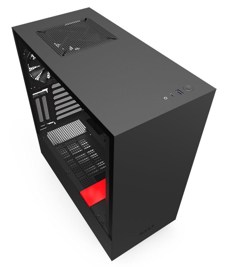 NZXT skříň H510i / ATX / průhledná bočnice / USB 3.0 / USB-C 3.1 / RGB LED / Smart case s intel. funkcemi / černočervená