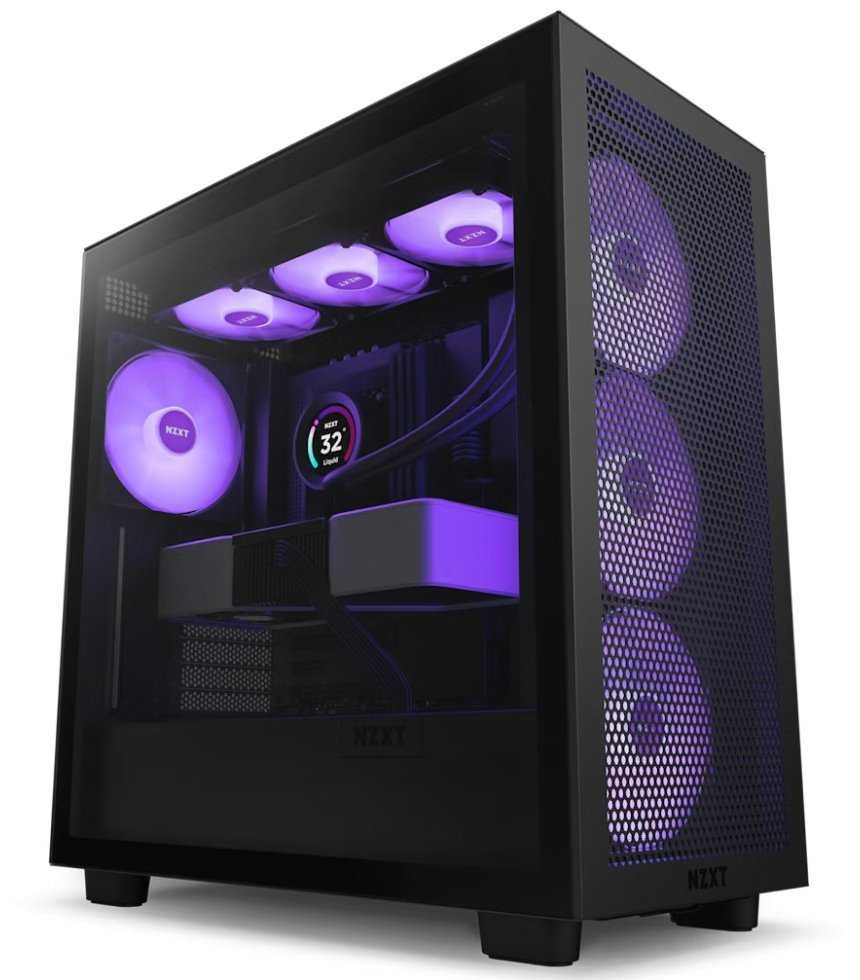 NZXT skříň H7 Flow RGB edition / ATX / 1x360mm RGB core fan/ USB-C / 2x USB / proskl. bočnice / mesh panel / RGB / černá