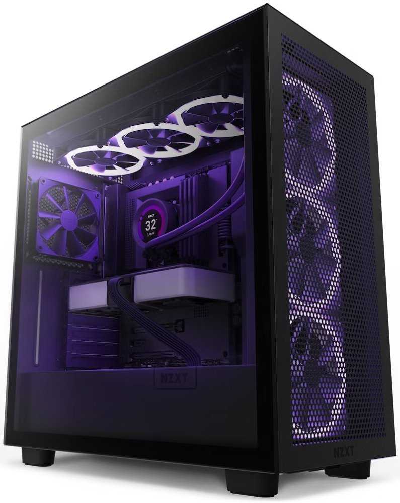 NZXT skříň H7 Flow RGB edition / ATX / 3x 140 mm fan / USB-C / 2x USB / prosklená bočnice / mesh panel / RGB / černá