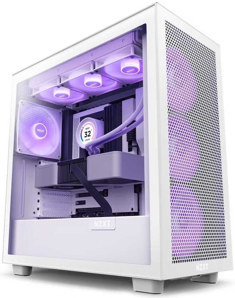 NZXT skříň H7 Flow RGB edition / ATX / 1x360mm RGB core fan/ USB-C / 2x USB / proskl. bočnice / mesh panel / RGB / bílá