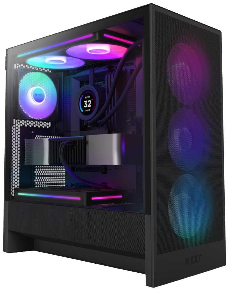 NZXT skříň H5 Flow RGB edition / 1x360 mm RGB core fan / 1x120mm / USB 3.0 / USB-C 3.1 / průhledná bočnice / mesh /černá