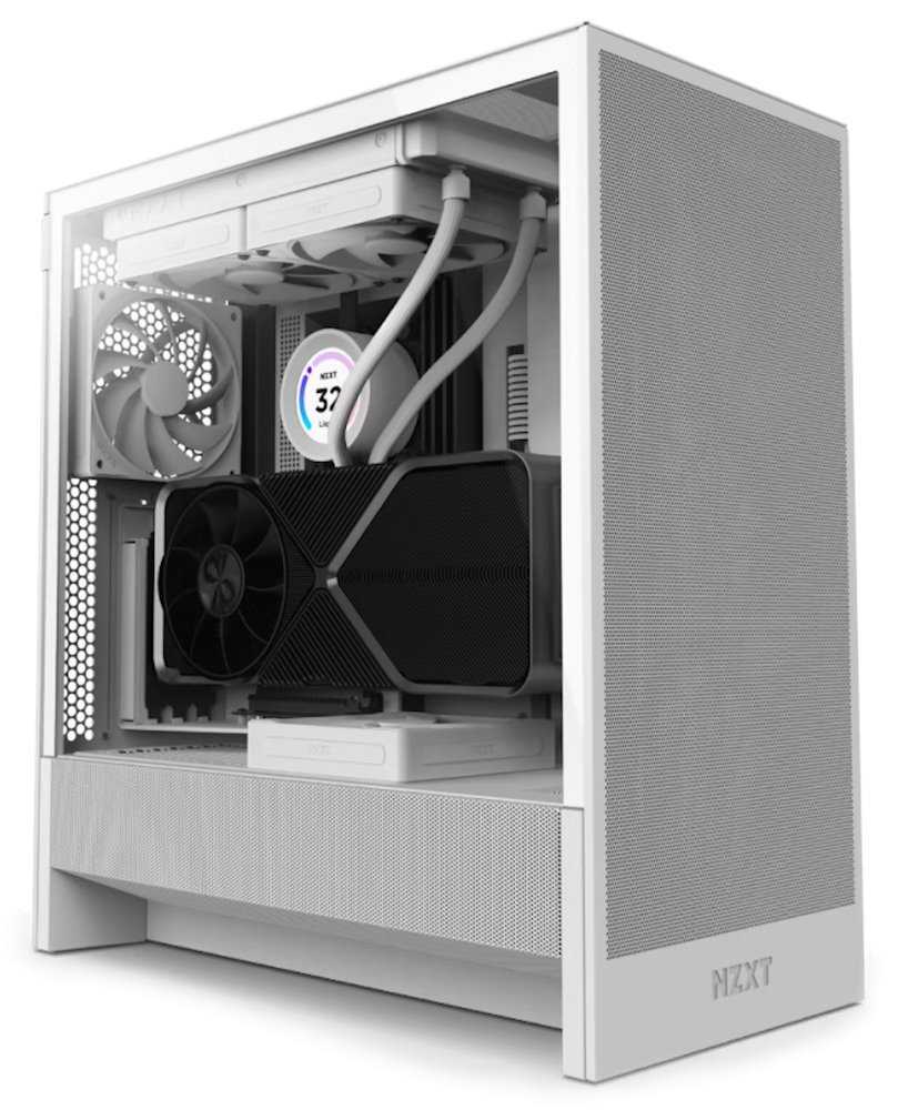 NZXT skříň H5 Flow edition / 2x120 mm fan / USB 3.0 / USB-C 3.1 / průhledná bočnice / mesh panel / bílá