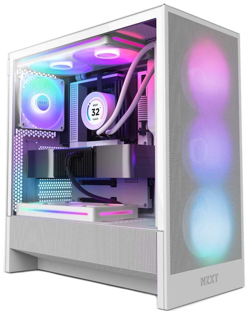 NZXT skříň H5 Flow RGB edition / 1x360 mm RGB core fan / 1x120mm / USB 3.0 / USB-C 3.1 / průhledná bočnice / mesh /bílá