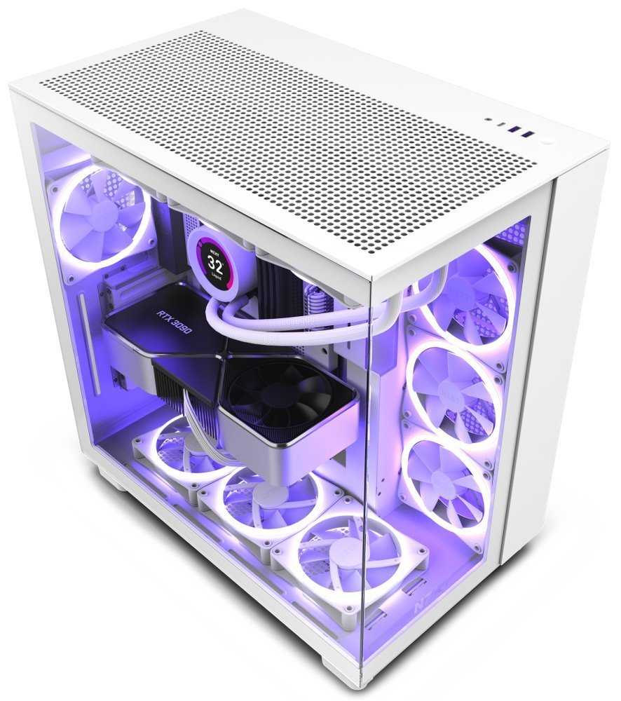 NZXT skříň H9 Flow dvoukomorová ATX / 4x120mm fan / až 10xfan / perforovaný top / proskl. bočnice, front / bílá