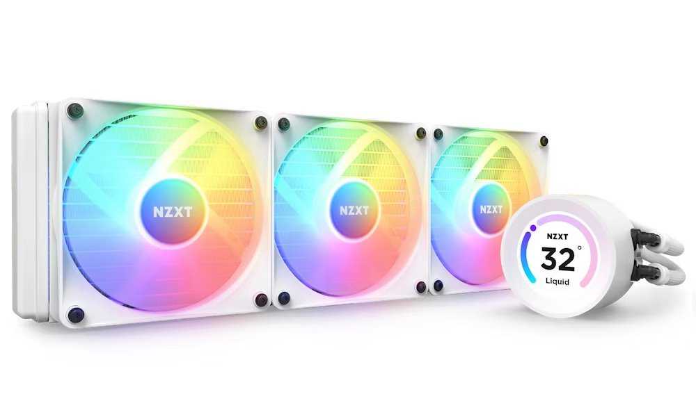 NZXT vodní chladič Kraken 360 ELITE RGB / 3x120mm RGB fan / 4-pin PWM / LCD disp. / 6 let / bílý
