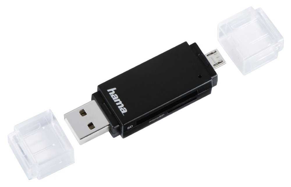 HAMA čtečka paměťových karet Basic USB 2.0/micro USB OTG/ SD/microSD/ černá