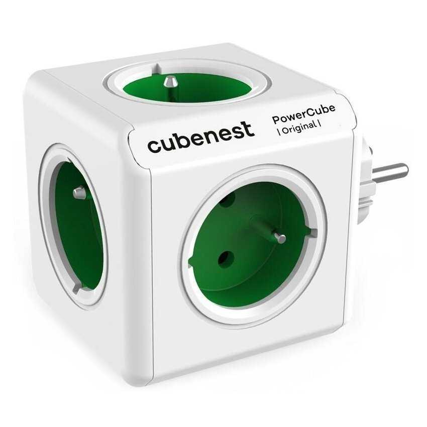 Cubenest Powercube Original,  5× zásuvka, bílá/zelená, dětská pojistka, uzemnění, max. 16A/250V~3680W/50-60Hz