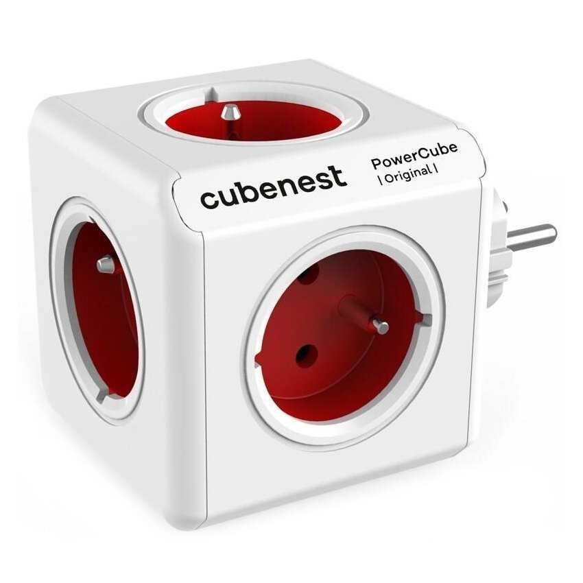 Cubenest Powercube Original,  5× zásuvka, bílá/červená, dětská pojistka, uzemnění, max. 16A/250V~3680W/50-60Hz