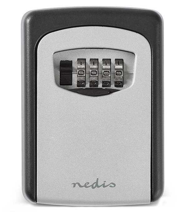 NEDIS trezor na klíče/ kombinace Dial Lock/ 2 klíče/ vnitřní a venkovní/ hliník/ černo-šedý