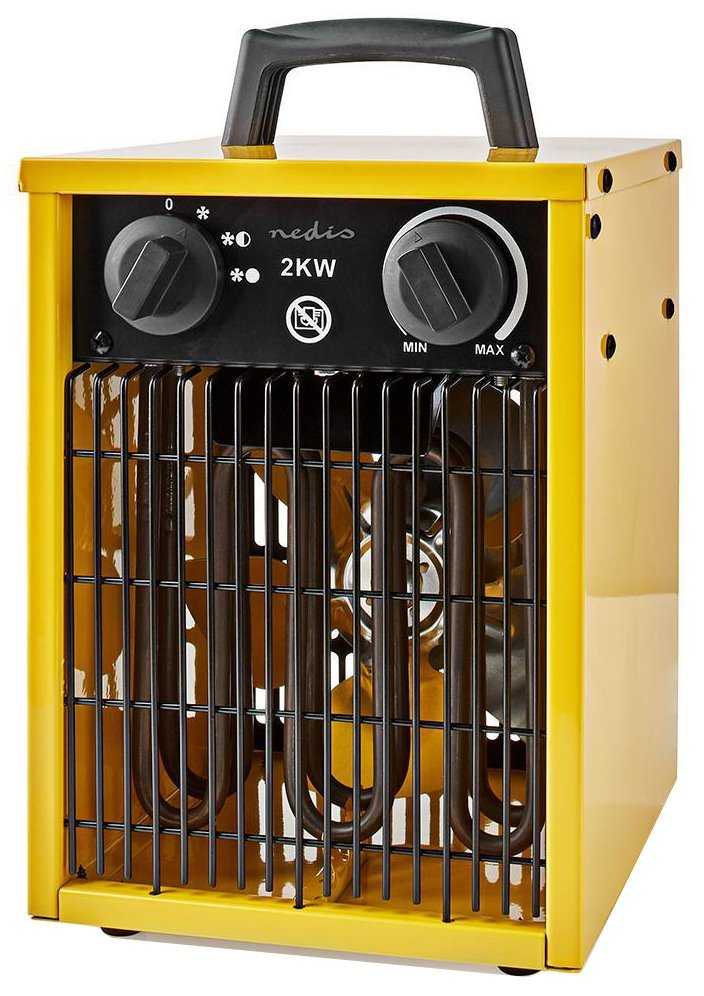 NEDIS průmyslový horkovzdušný ventilátor/ termostat/ spotřeba 2000 W/ 2 nastavení teploty/ IP24/ integ. úchyty/ žlutý