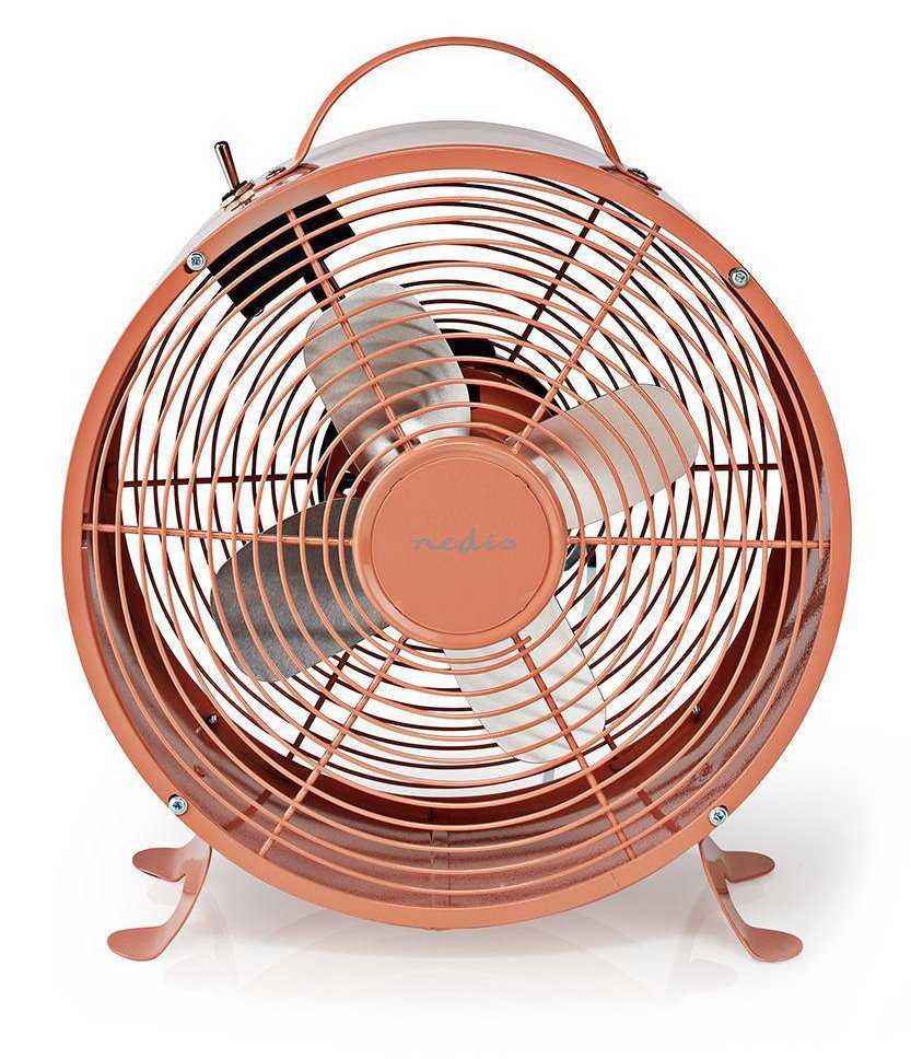 NEDIS stolní ventilátor/ průměr 25 cm/ výkon 20 W/ síťové napájení/ 2 rychlosti/ kovový/ růžová