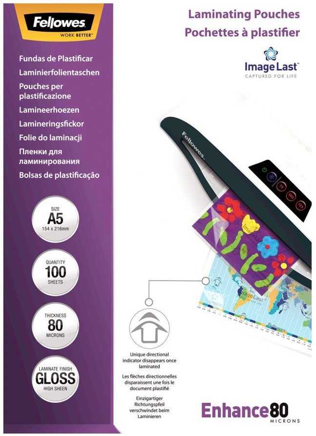 FELLOWES laminovací fólie/ formát A5/ 80 mic ImageLast/ velikost 154x216 mm/ lesklé/ 100 pack