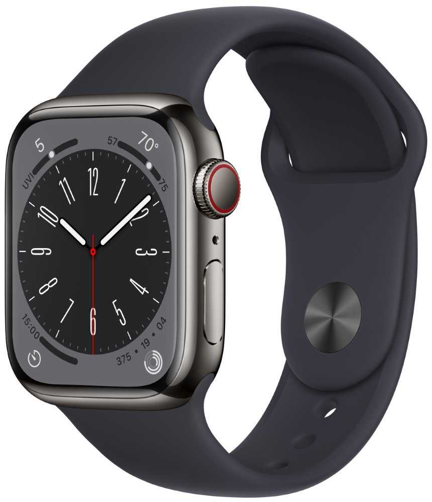 Apple Watch Series 8 GPS + Cellular 41mm Graphite Stainless Steel Case with Midnight Sport Band - Regular