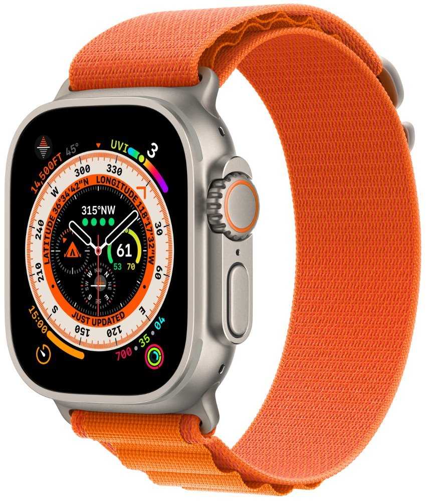 Apple Watch Ultra GPS + Cellular, 49mm Titanium Case with Orange Alpine Loop - Small