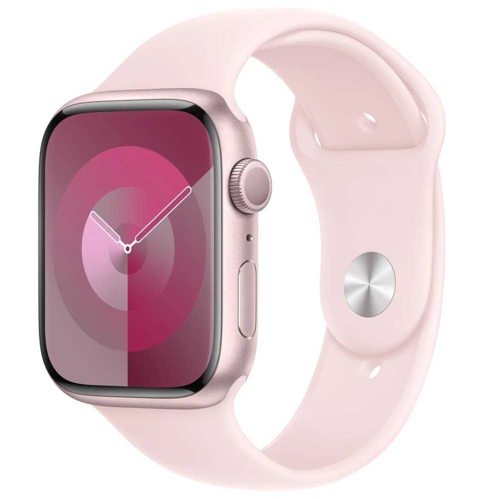 Apple Watch Series 9 45mm Růžový hliník se světle růžovým sportovním řemínkem M/L