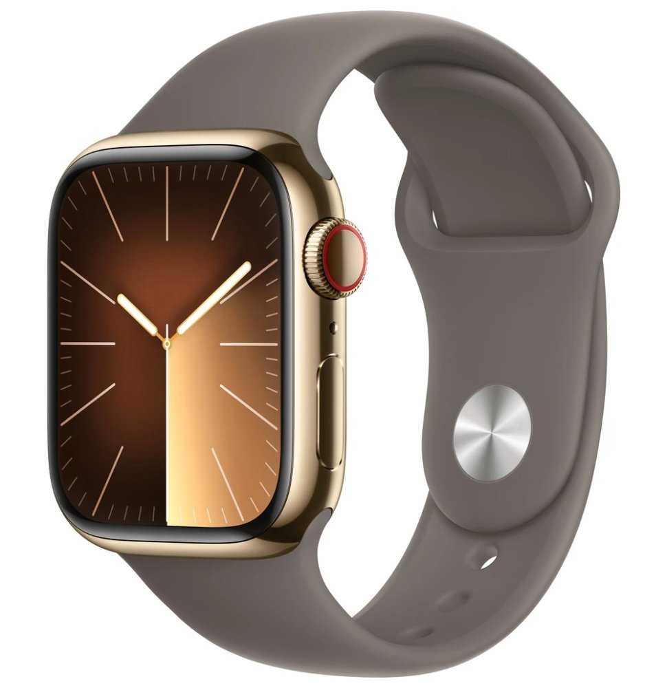 Apple Watch Series 9 Cellular 41mm Zlatá ocel s jílově šedým sportovním řemínkem S/M