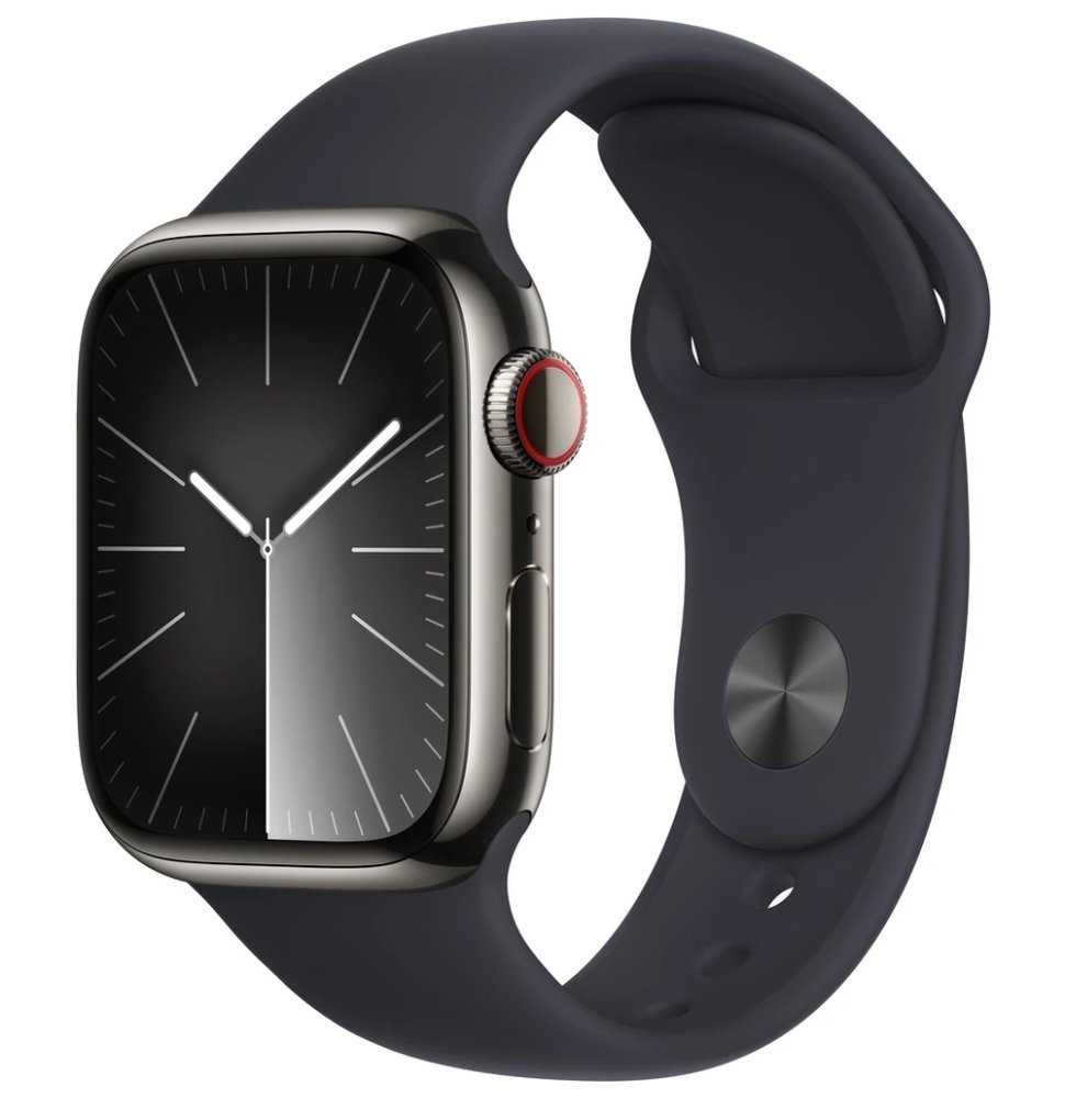 Apple Watch Series 9 Cellular 41mm Grafitová ocel s temně inkoustovým sportovním řemínkem S/M