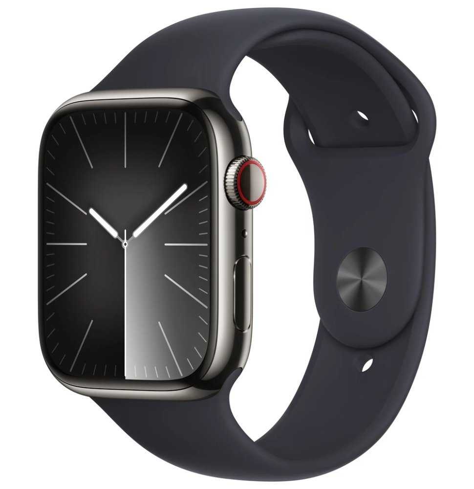 Apple Watch Series 9 Cellular 45mm Grafitová ocel s temně inkoustovým sportovním řemínkem M/L