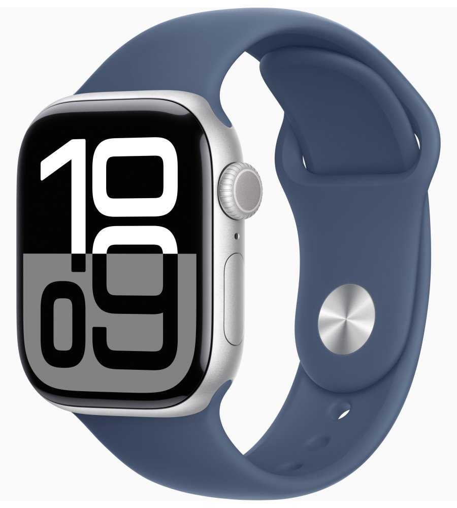 Apple Watch Series 10 GPS 42mm Stříbrný hliník s denimovým sportovním řemínkem - S/M