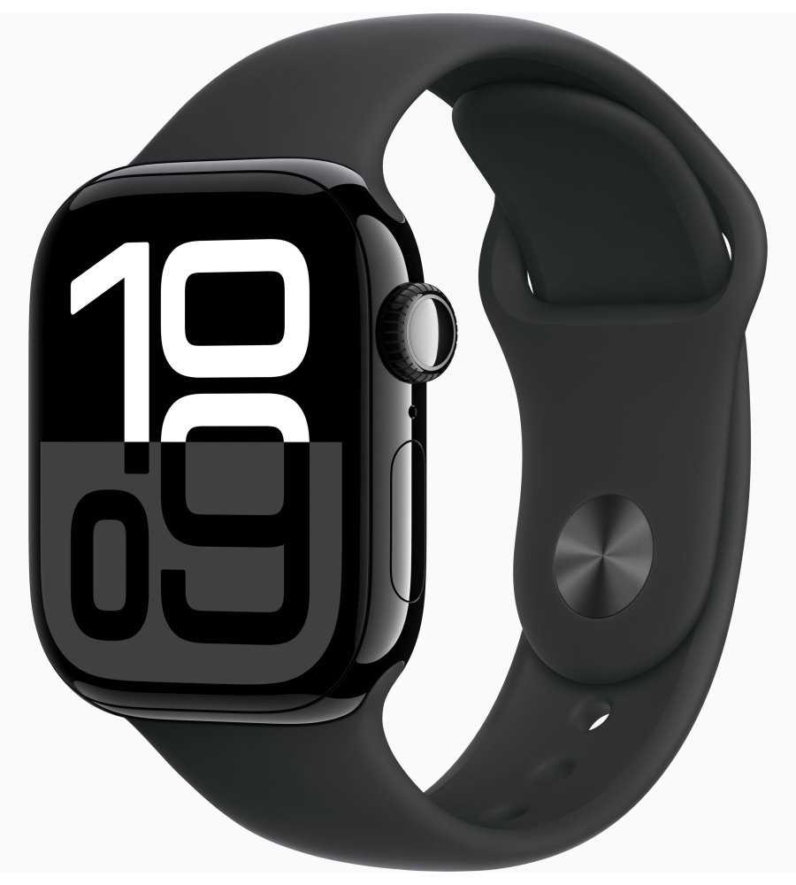 Apple Watch Series 10 GPS 42mm Klavírně černý hliník s černým sportovním řemínkem - S/M