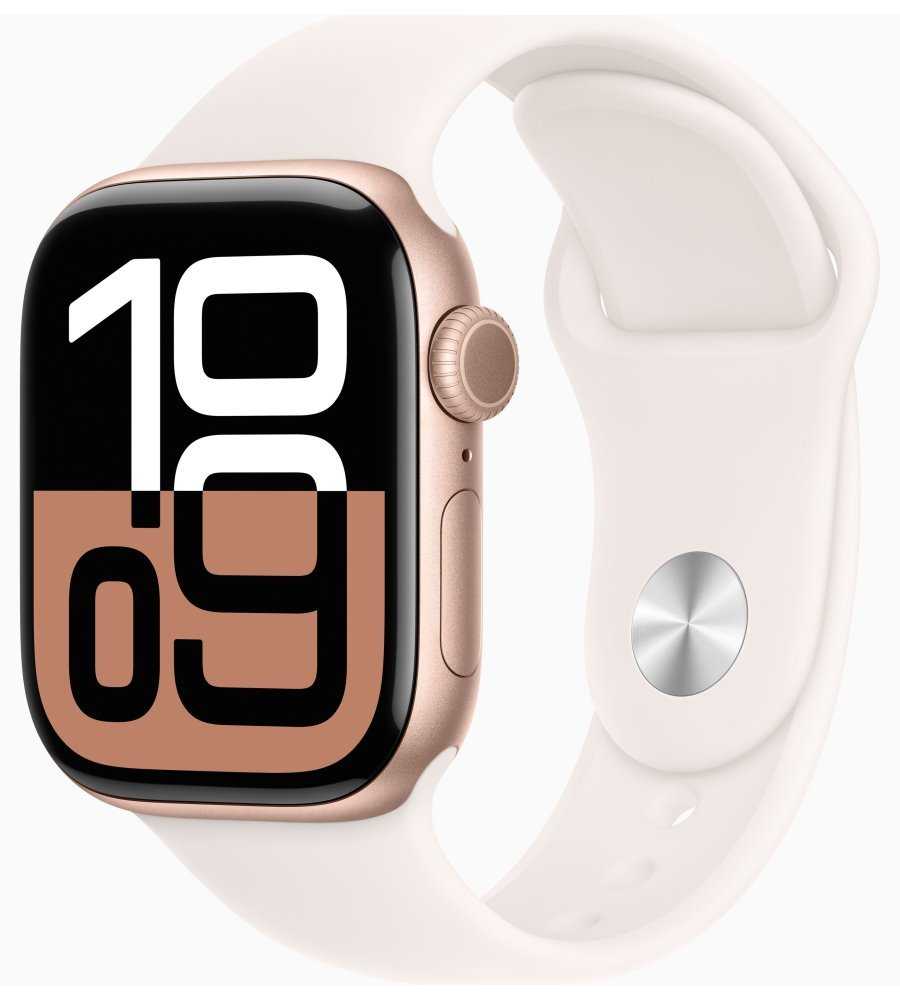 Apple Watch Series 10 GPS 42mm Růžově zlatý hliník se světle ruměným sportovním řemínkem - M/L