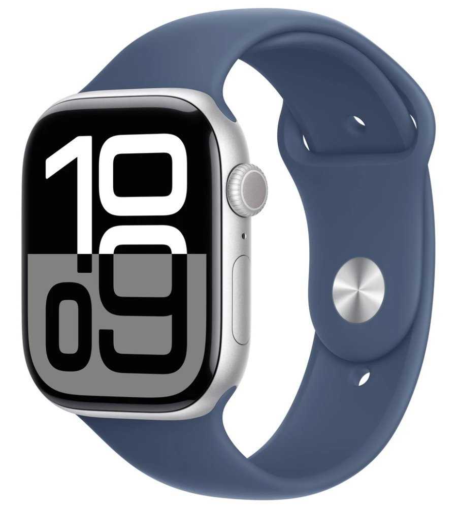 Apple Watch Series 10 GPS 46mm Stříbrný hliník s denimovým sportovním řemínkem - M/L