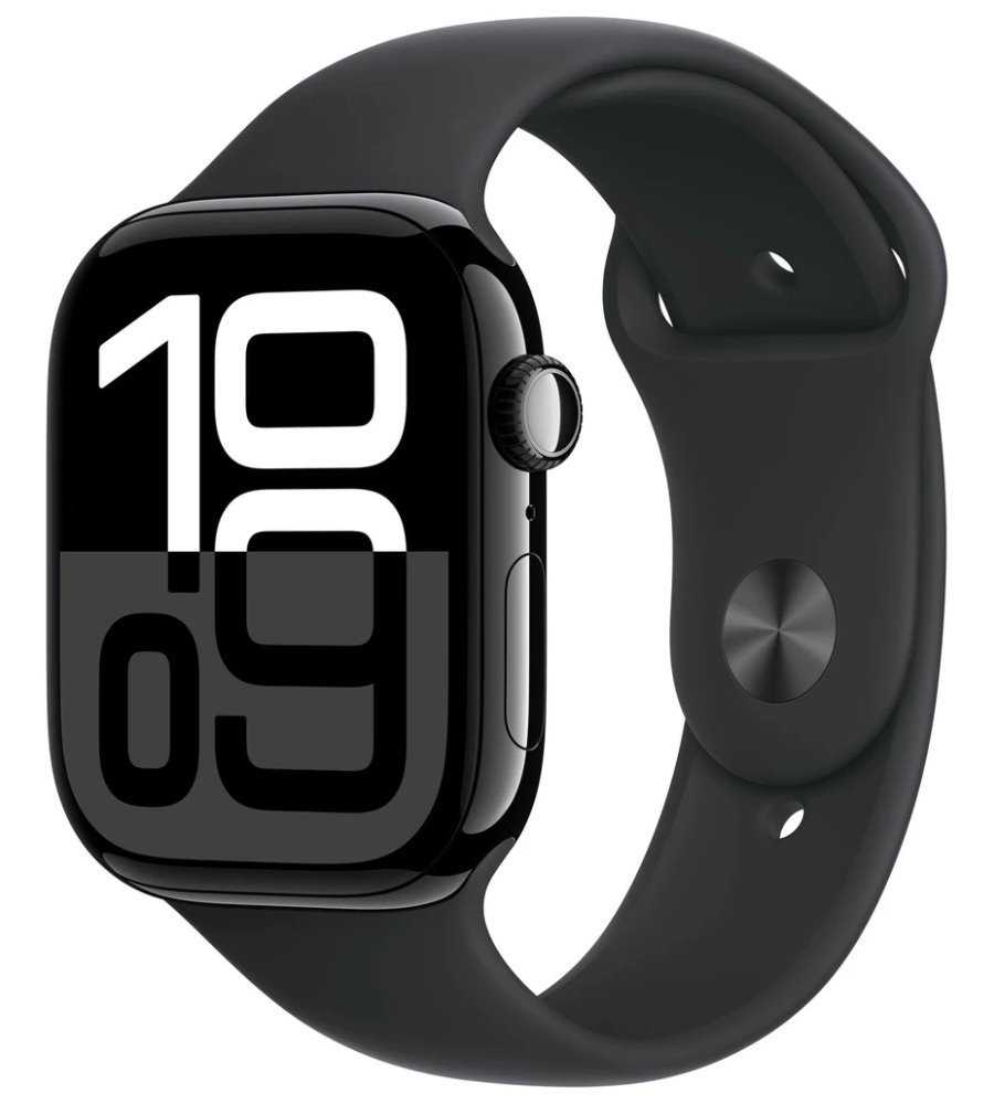 Apple Watch Series 10 GPS 46mm Klavírně černý hliník s černým sportovním řemínkem - S/M