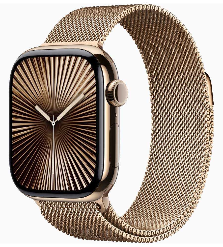 Apple Watch Series 10 GPS + Cellular 42mm Zlatý titan se zlatým milánským tahem