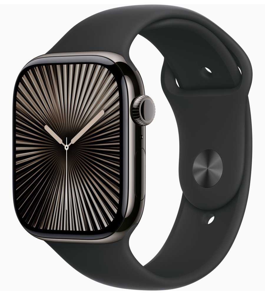 Apple Watch Series 10 GPS + Cellular 46mm Břidlicově šedý titan s černým sportovním řemínkem - S/M