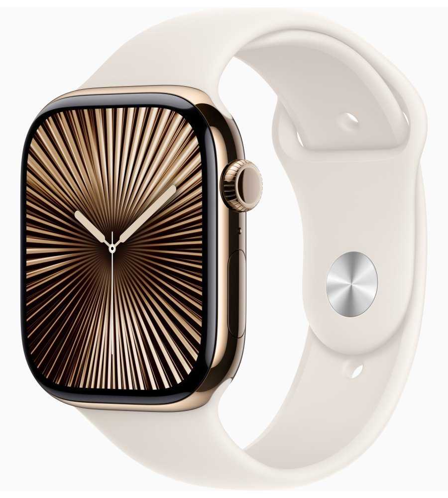 Apple Watch Series 10 GPS + Cellular 46mm Zlatý titan s hvězdně bílým sportovním řemínkem - S/M