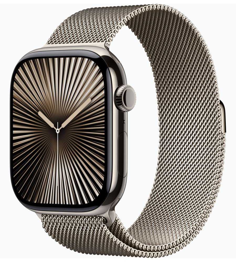 Apple Watch Series 10 GPS + Cellular 46mm Přírodní titan s přírodním milánským tahem - S/M