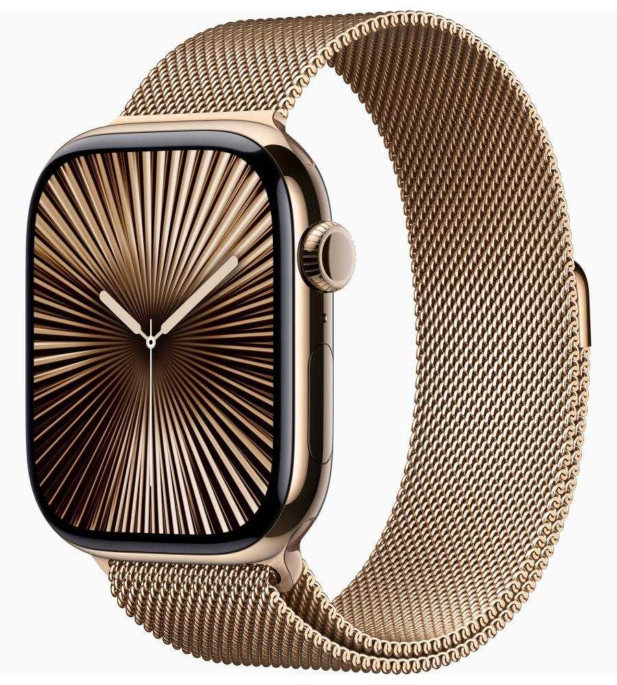 Apple Watch Series 10 GPS + Cellular 46mm Zlatý titan se zlatým milánským tahem - S/M