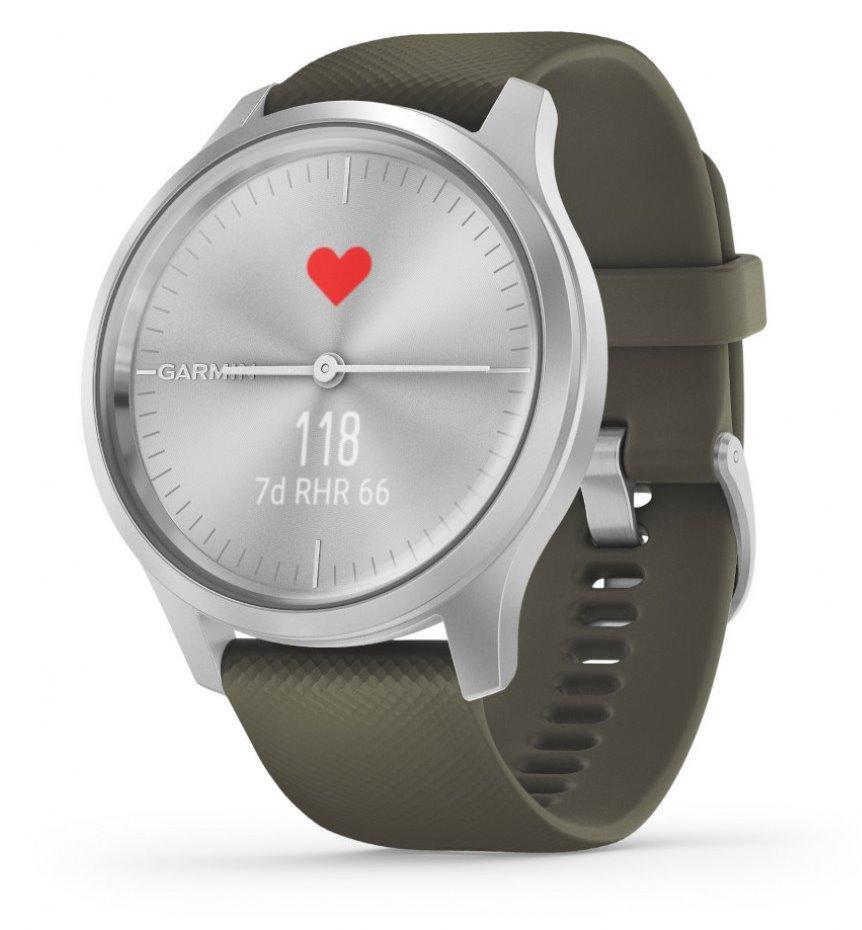 GARMIN chytré elegantní fitness hodinky vivomove3 Style, Silver/Green Band