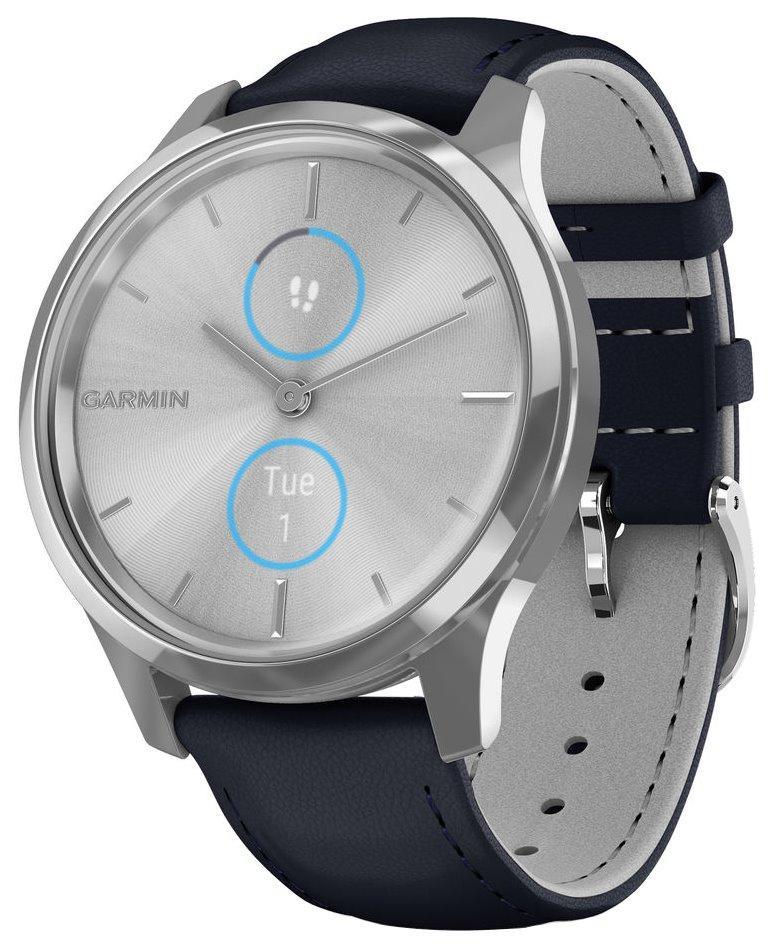 GARMIN chytré elegantní fitness hodinky vívomove3 Luxe, Silver/BlueLeather Band