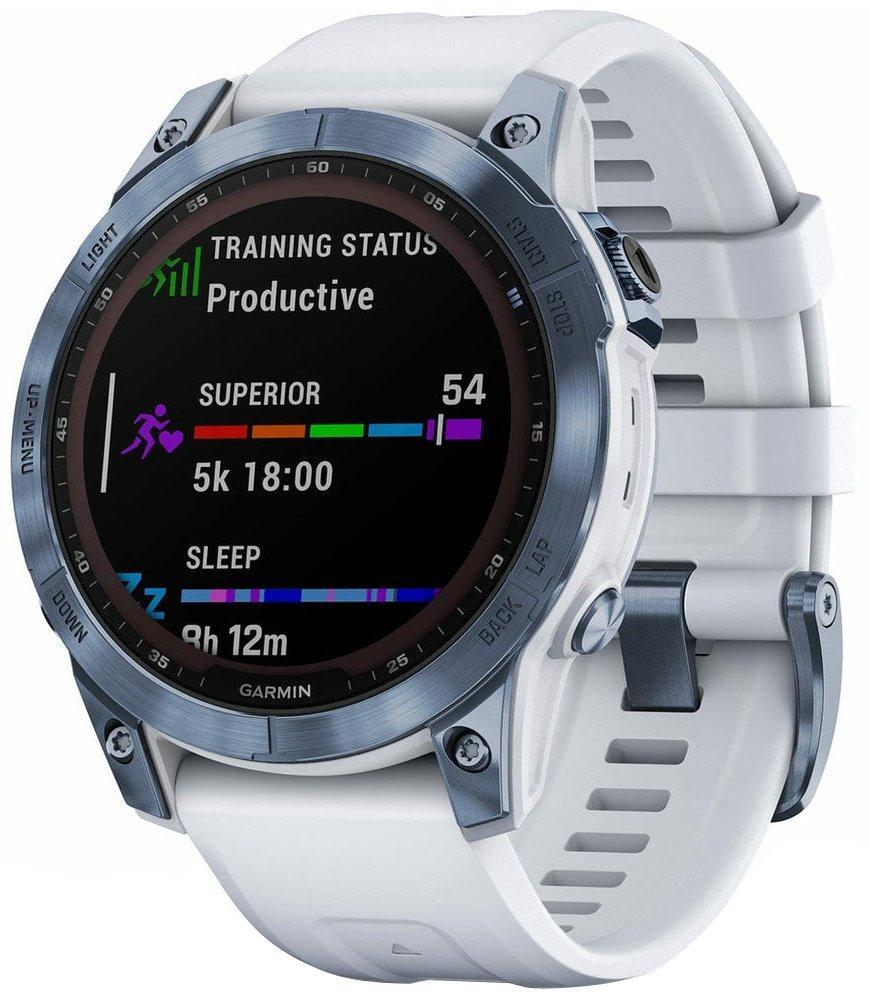 GARMIN chytré sportovní GPS hodinky fenix 7 PRO Sapphire Solar, Blue DLC Titanium / White Band