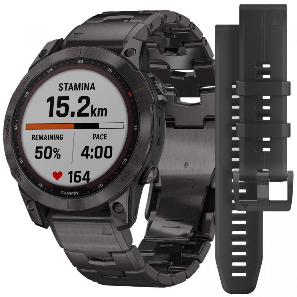 GARMIN chytré sportovní GPS hodinky fenix 7 PRO Sapphire Solar, Grey DLC Titanium / Grey DLC Titanium Band a Black Sil.