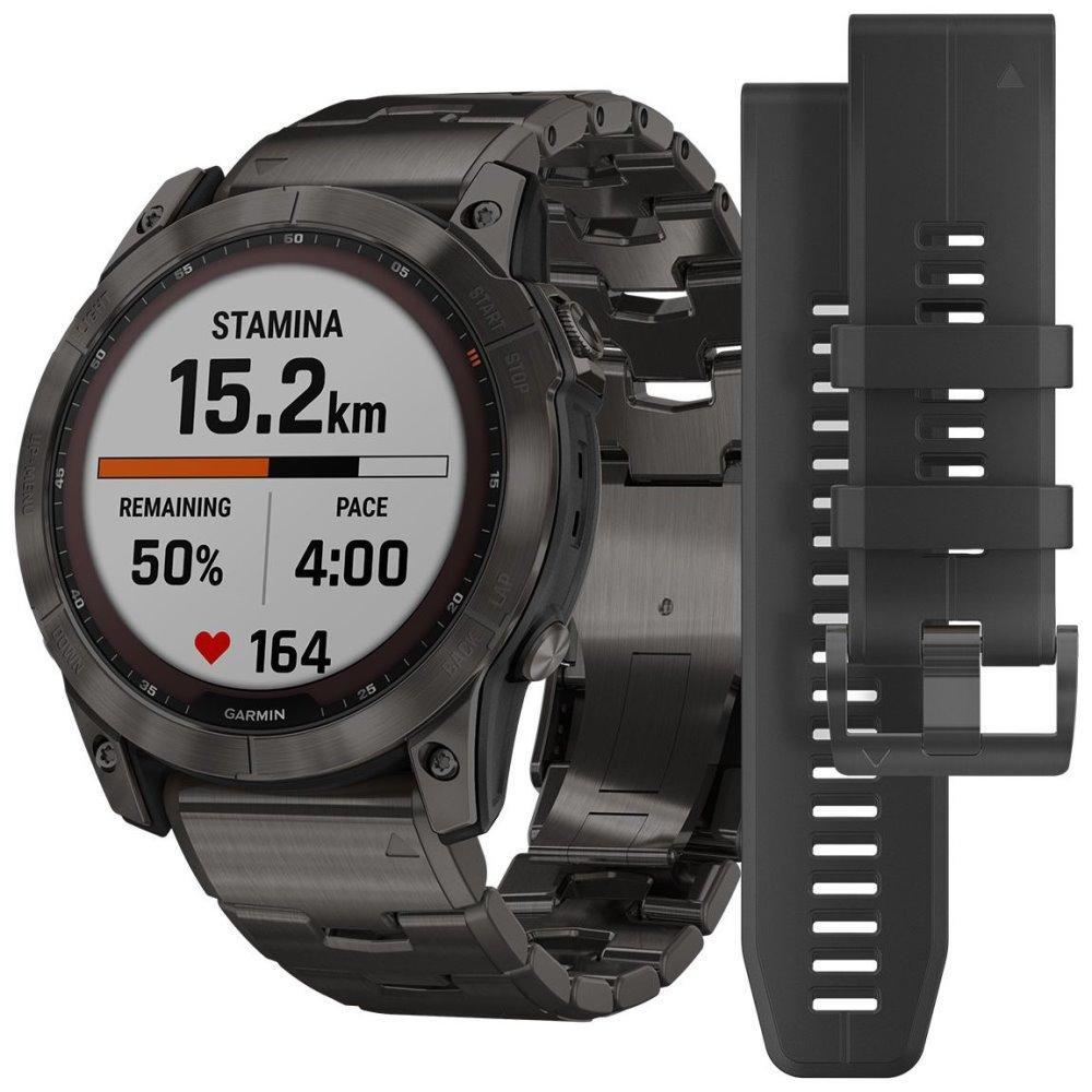 GARMIN chytré sportovní GPS hodinky fenix 7X PRO Sapphire Solar, Grey DLC Titanium / Grey DLC Titanium Band a Black Sil.