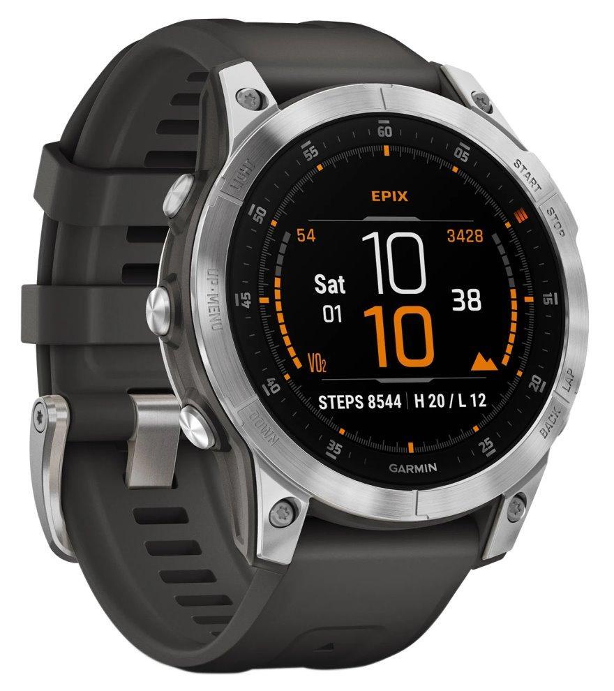 GARMIN chytré sportovní GPS hodinky epix PRO Glass, Silver/Gray Band