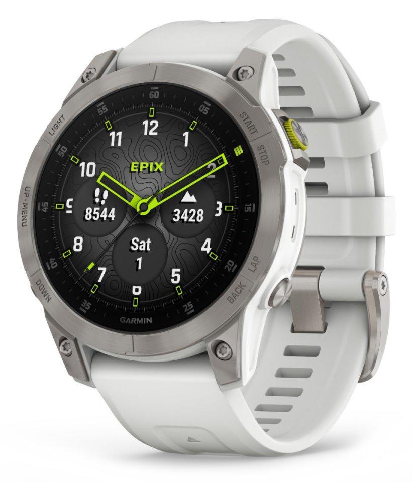 GARMIN chytré sportovní GPS hodinky epix PRO Sapphire, Titan/White Silicone Band