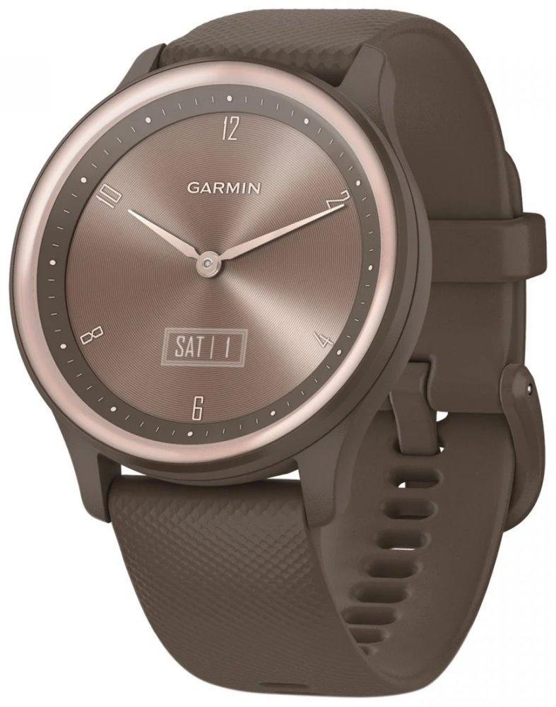 GARMIN chytré elegantní fitness hodinky vívomove Sport Peach Gold/Cocoa, silikonový řemínek