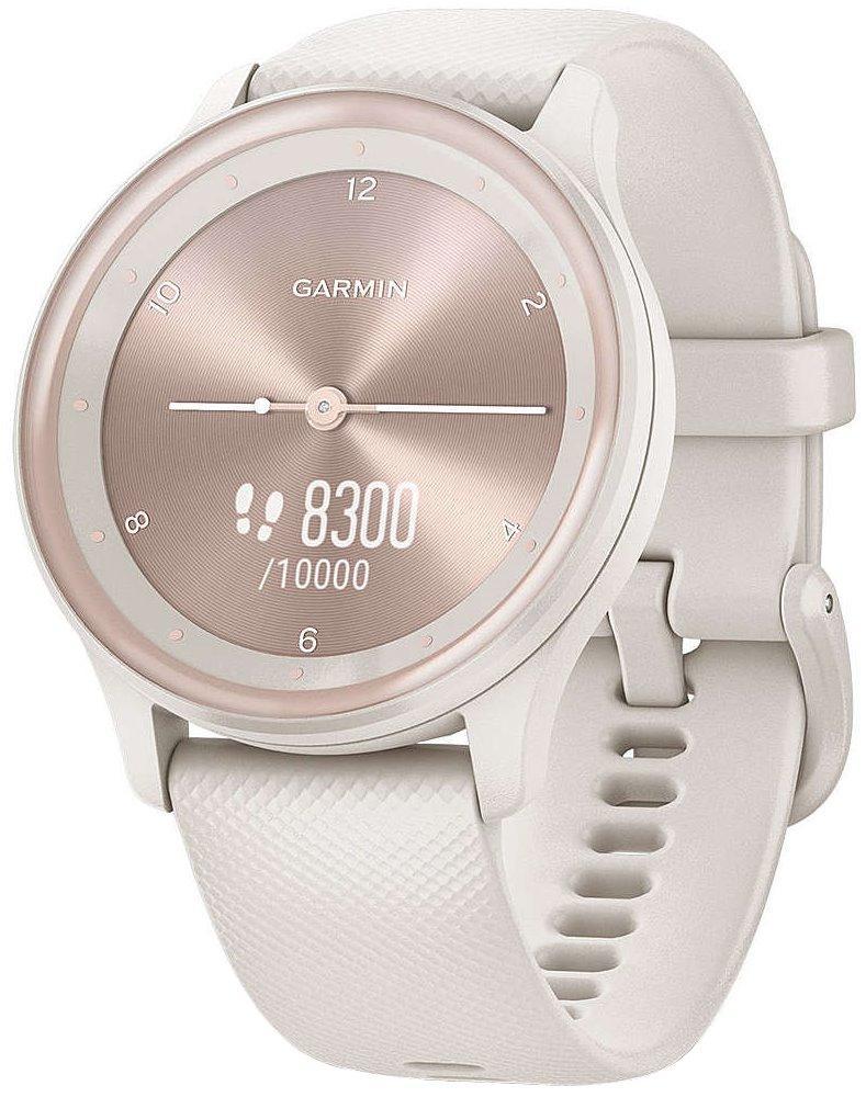 GARMIN chytré elegantní fitness hodinky vívomove Sport,Peach Gold/White, silikonový řemínek