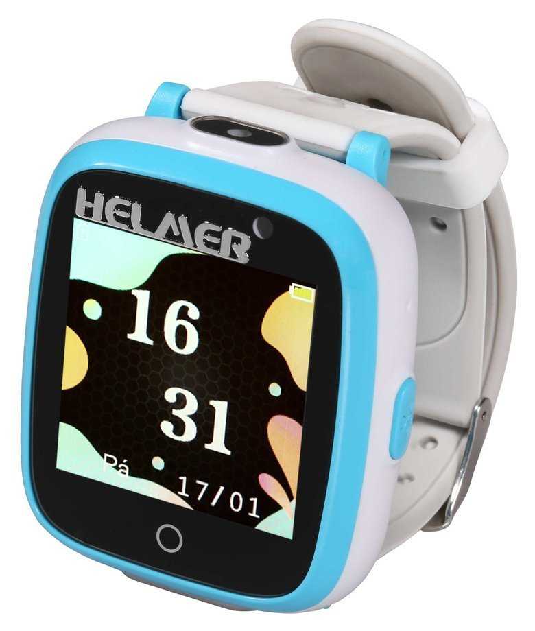 HELMER dětské chytré hodinky KW 802/ 1.54" TFT/ dot. display/ IP66/ 2x foto/ video/ volání/ 6 her/ MP3/ CZ/ modro-bílé