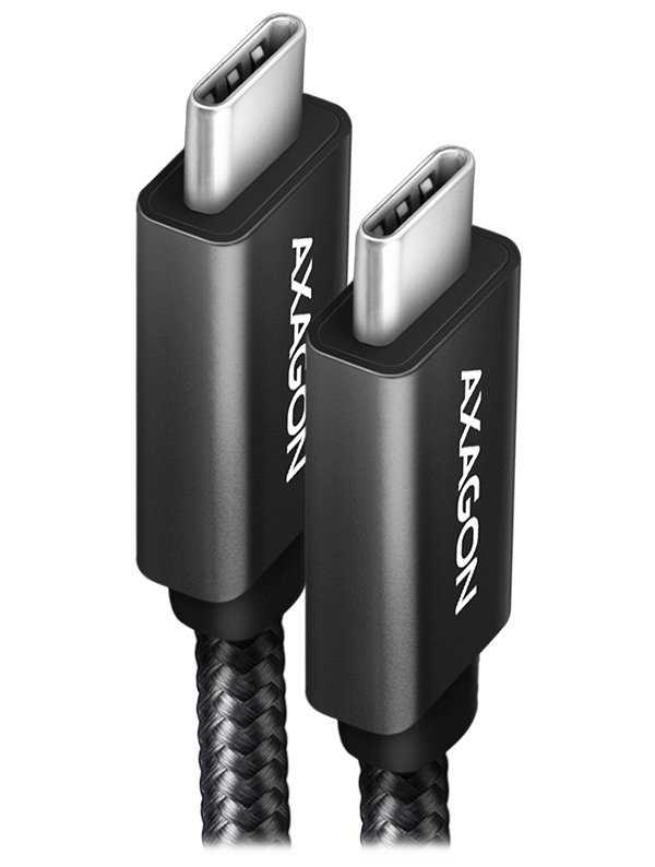 AXAGON datový a nabíjecí kabel USB-C na USB-C / USB 3.2 Gen2 / PD 100W 5A / 4k HD / ALU / oplet / 1,0 m / černý