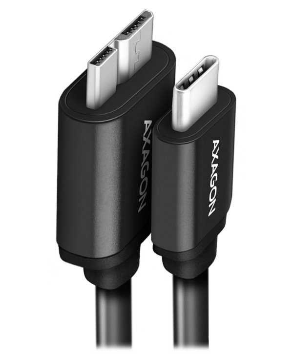 AXAGON datový a nabíjecí kabel SPEED USB-C na Micro-B USB / USB 3.2 Gen1 / 3A / ALU / TPE / 1m / černý